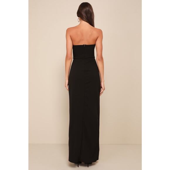 Lulus Black Strapless Evening Gown Dress Size M Slit Maxi Formal Prom NWT - Picture 3 of 16